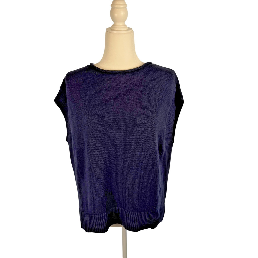 BANANA REPUBLIC Roll Neck Sweater Vest Womens Navy Blue Medium Preppy Fisherman